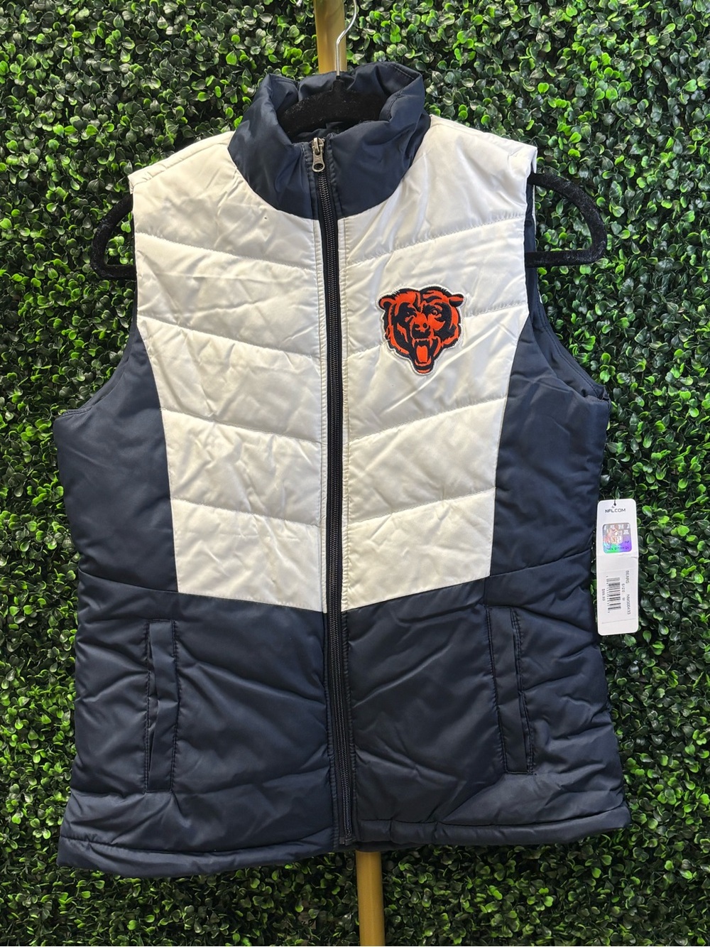 Chicago Bears Zip-Up Puffer Vest, Blue/White - Medium
